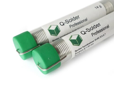 Vials of lead-free flux-cored soldering wire.